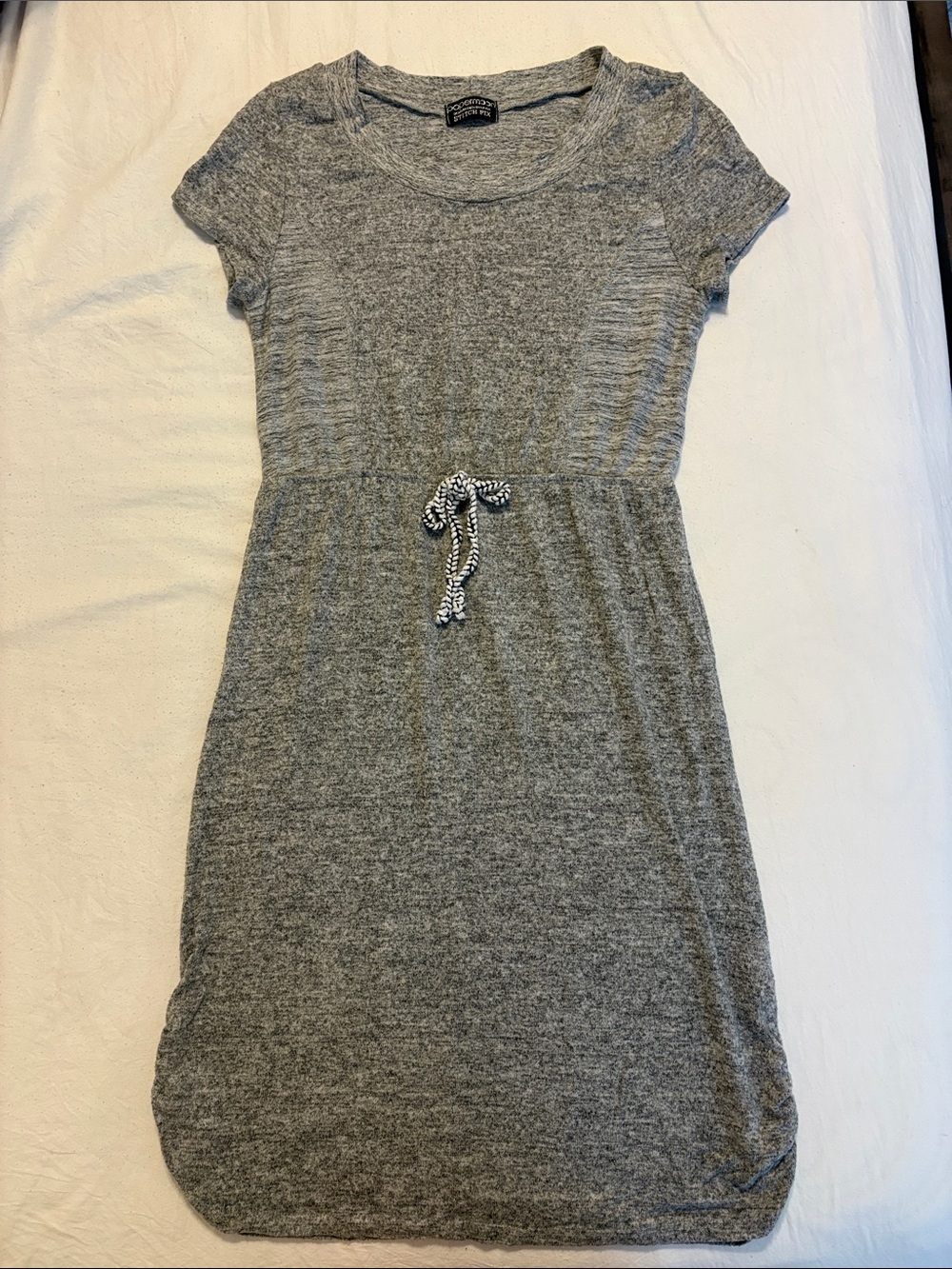 Papermoon Gray Heather Short Sleeve Drawstring Knit Dress